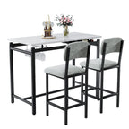 Juego de mesa de bar de 3 piezas gris/negro para 2, mesa rectangular y 2 taburetes tapizados