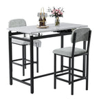 Juego de mesa de bar de 3 piezas gris/negro para 2, mesa rectangular y 2 taburetes tapizados