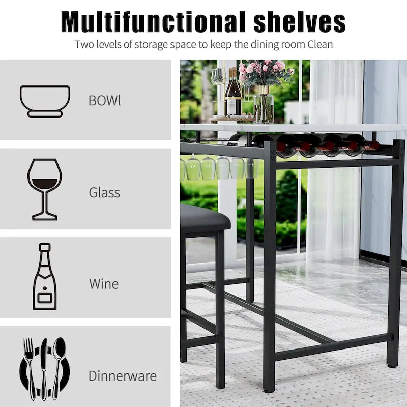 Juego de mesa de bar de 3 piezas gris/negro para 2, mesa rectangular y 2 taburetes tapizados