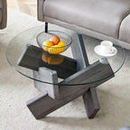 Mesa de centro redonda de 84,8 cm — Gris / Transparente / Blanco, Vidrio templado y MDF, Capacidad para 1