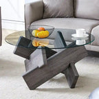 Mesa de centro redonda de 84,8 cm — Gris / Transparente / Blanco, Vidrio templado y MDF, Capacidad para 1