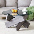 Mesa de centro redonda de 84,8 cm — Gris / Transparente / Blanco, Vidrio templado y MDF, Capacidad para 1