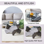 Mesa de centro redonda de 84,8 cm — Gris / Transparente / Blanco, Vidrio templado y MDF, Capacidad para 1