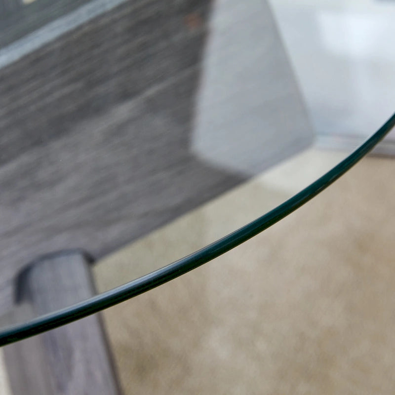 Mesa de centro redonda de 84,8 cm — Gris / Transparente / Blanco, Vidrio templado y MDF, Capacidad para 1
