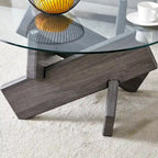 Mesa de centro redonda de 84,8 cm — Gris / Transparente / Blanco, Vidrio templado y MDF, Capacidad para 1