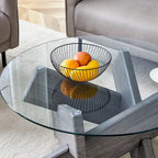Mesa de centro redonda de 84,8 cm — Gris / Transparente / Blanco, Vidrio templado y MDF, Capacidad para 1