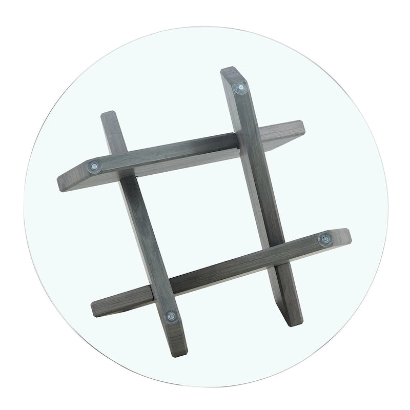 Mesa de centro redonda de 84,8 cm — Gris / Transparente / Blanco, Vidrio templado y MDF, Capacidad para 1