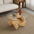 Mesa de centro redonda de 84,8 cm — Gris / Transparente / Blanco, Vidrio templado y MDF, Capacidad para 1