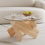 Mesa de centro redonda de 84,8 cm — Gris / Transparente / Blanco, Vidrio templado y MDF, Capacidad para 1
