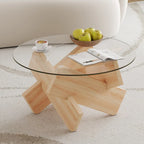 Mesa de centro redonda de 84,8 cm — Gris / Transparente / Blanco, Vidrio templado y MDF, Capacidad para 1