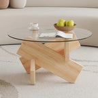 Mesa de centro redonda de 84,8 cm — Gris / Transparente / Blanco, Vidrio templado y MDF, Capacidad para 1