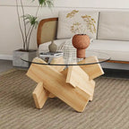 Mesa de centro redonda de 84,8 cm — Gris / Transparente / Blanco, Vidrio templado y MDF, Capacidad para 1