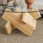 Mesa de centro redonda de 84,8 cm — Gris / Transparente / Blanco, Vidrio templado y MDF, Capacidad para 1