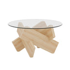 Mesa de centro redonda de 84,8 cm — Gris / Transparente / Blanco, Vidrio templado y MDF, Capacidad para 1