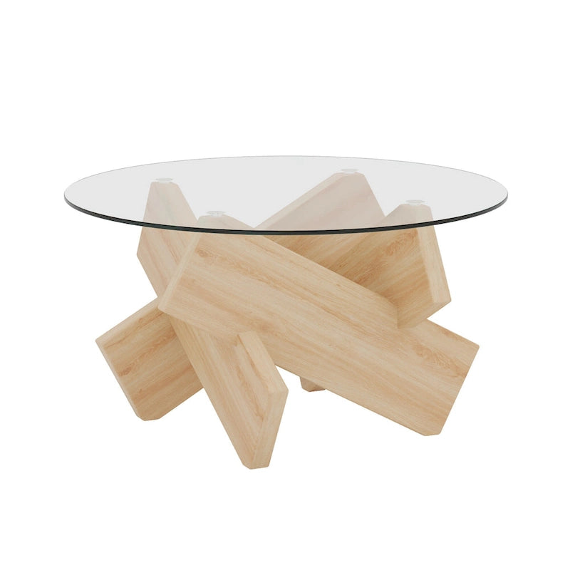 Mesa de centro redonda de 84,8 cm — Gris / Transparente / Blanco, Vidrio templado y MDF, Capacidad para 1