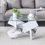 Mesa de centro redonda de 84,8 cm — Gris / Transparente / Blanco, Vidrio templado y MDF, Capacidad para 1