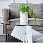 Mesa de centro redonda de 84,8 cm — Gris / Transparente / Blanco, Vidrio templado y MDF, Capacidad para 1