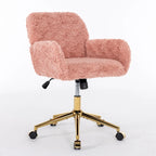 Sillón de oficina tapizado rosa con base metálica dorada, individual