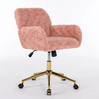 Sillón de oficina tapizado rosa con base metálica dorada, individual