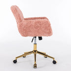 Sillón de oficina tapizado rosa con base metálica dorada, individual