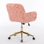 Sillón de oficina tapizado rosa con base metálica dorada, individual