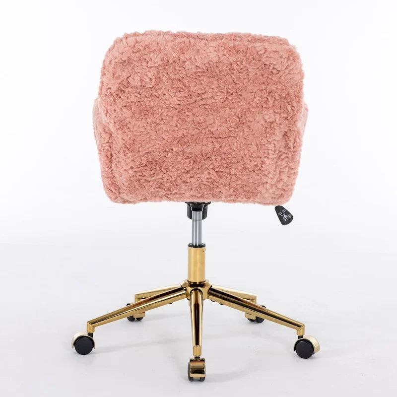 Sillón de oficina tapizado rosa con base metálica dorada, individual