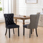 Silla de comedor de terciopelo negra/beige, juego de 2, capacidad para 2 personas
