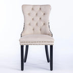 Silla de comedor de terciopelo negra/beige, juego de 2, capacidad para 2 personas