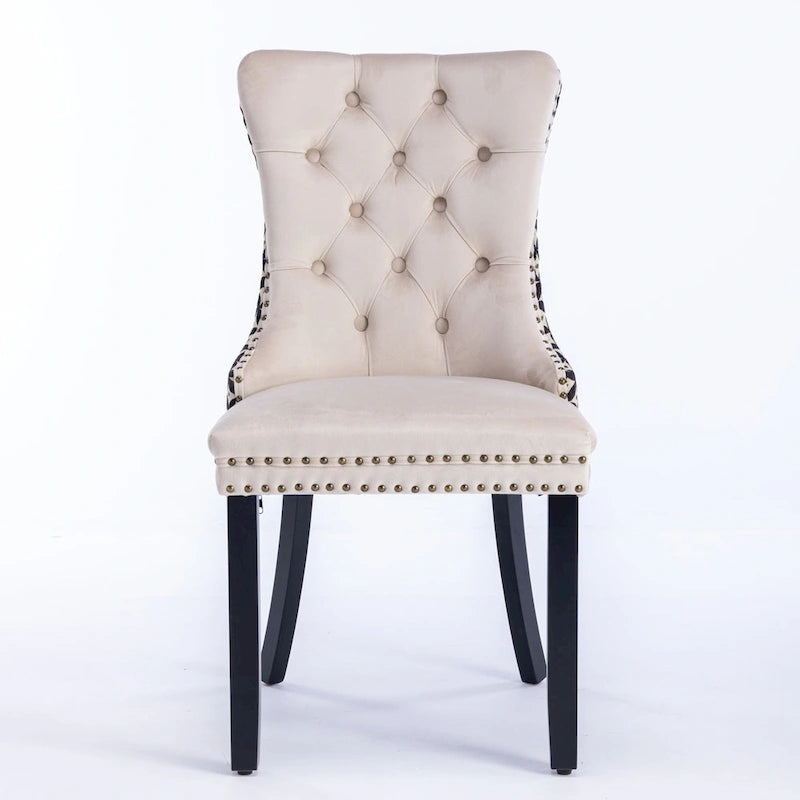 Silla de comedor de terciopelo negra/beige, juego de 2, capacidad para 2 personas