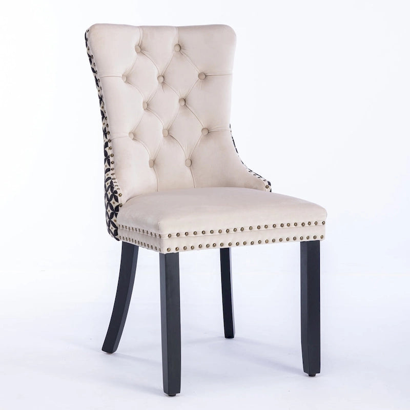 Silla de comedor de terciopelo negra/beige, juego de 2, capacidad para 2 personas
