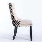 Silla de comedor de terciopelo negra/beige, juego de 2, capacidad para 2 personas