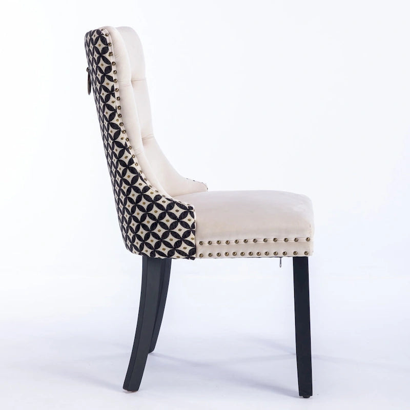 Silla de comedor de terciopelo negra/beige, juego de 2, capacidad para 2 personas