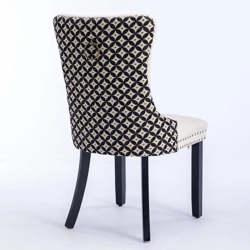 Silla de comedor de terciopelo negra/beige, juego de 2, capacidad para 2 personas