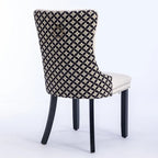 Silla de comedor de terciopelo negra/beige, juego de 2, capacidad para 2 personas