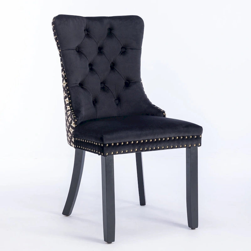 Silla de comedor de terciopelo negra/beige, juego de 2, capacidad para 2 personas