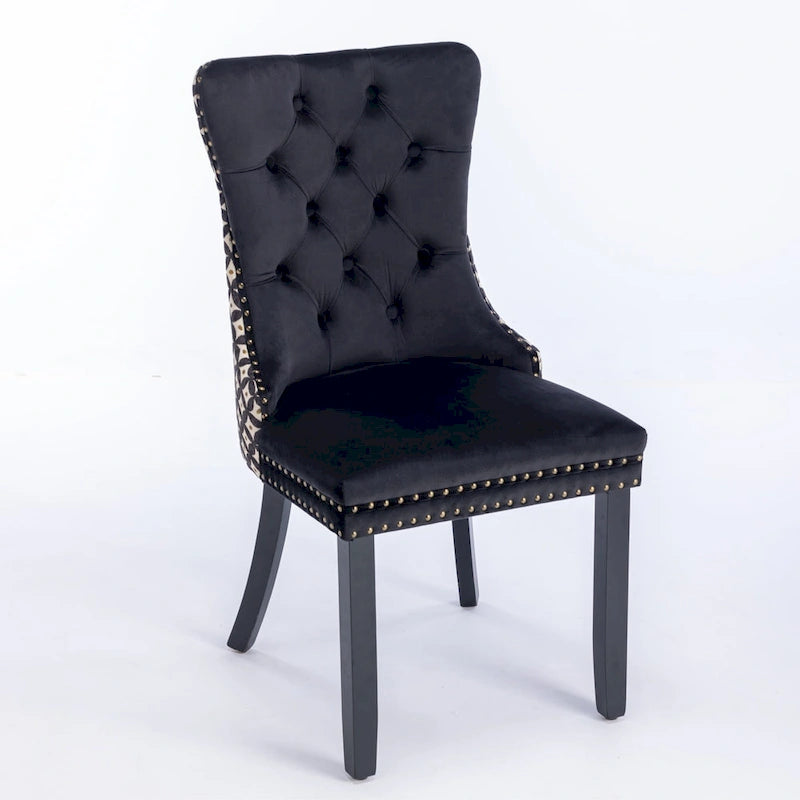 Silla de comedor de terciopelo negra/beige, juego de 2, capacidad para 2 personas