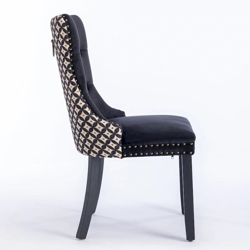 Silla de comedor de terciopelo negra/beige, juego de 2, capacidad para 2 personas