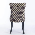 Silla de comedor de terciopelo negra/beige, juego de 2, capacidad para 2 personas