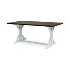 Mesa de comedor de caballete estilo rústico en marrón oscuro y blanco, con capacidad para 6 personas