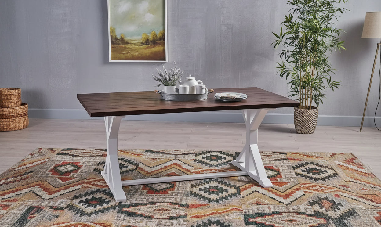 Cassia Farmhouse Traditional Table Acacia Wood with Legs by Christopher Knight Home - dark brown + white