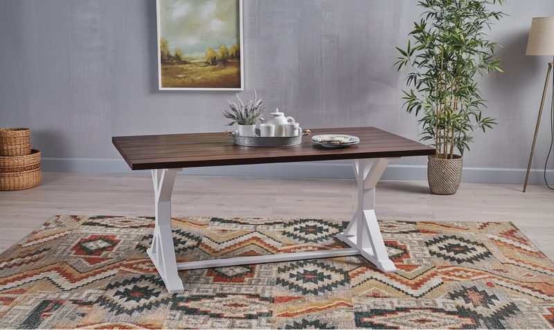 Cassia Farmhouse Traditional Table Acacia Wood with Legs by Christopher Knight Home - dark brown + white