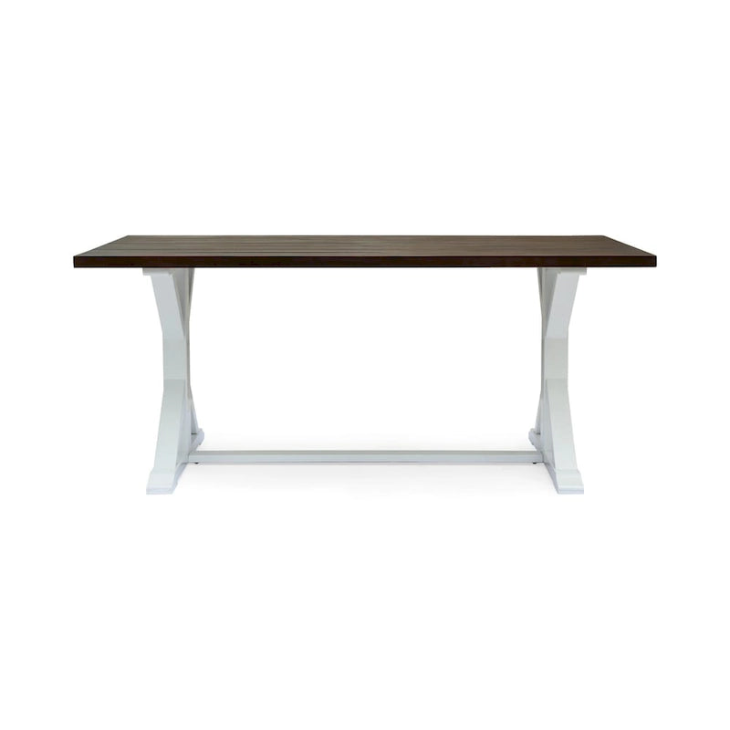 Mesa de comedor de caballete estilo rústico en marrón oscuro y blanco, con capacidad para 6 personas
