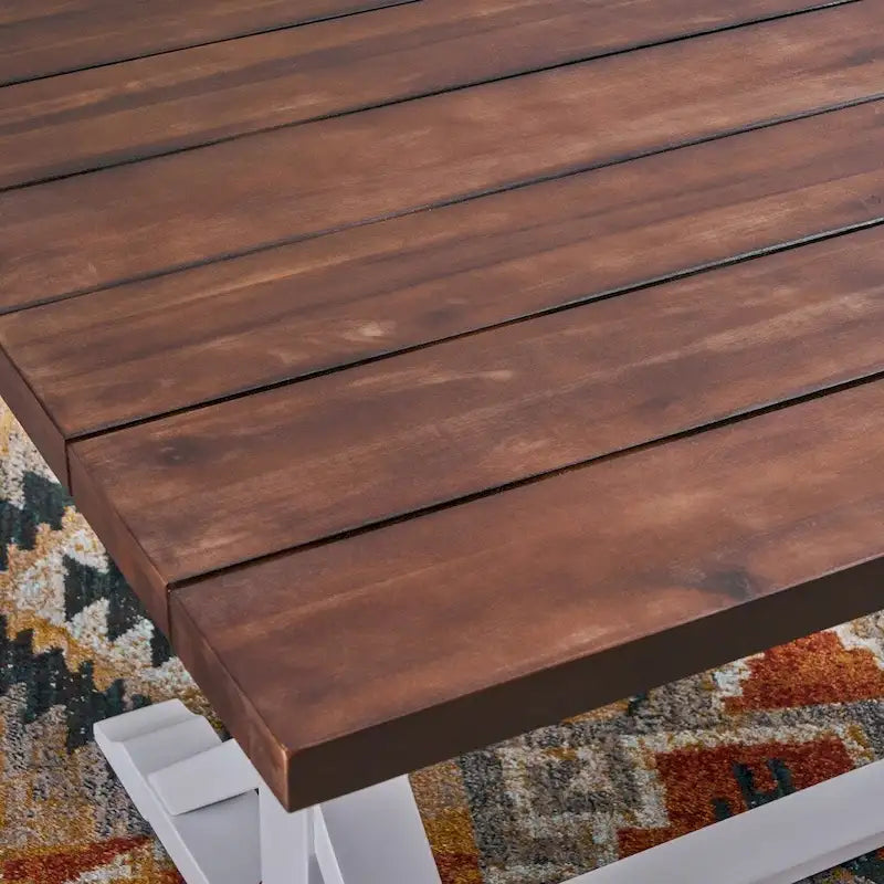 Mesa de comedor de caballete estilo rústico en marrón oscuro y blanco, con capacidad para 6 personas