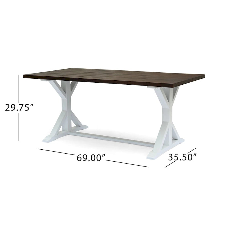 Mesa de comedor de caballete estilo rústico en marrón oscuro y blanco, con capacidad para 6 personas