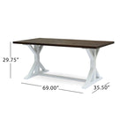 Mesa de comedor de caballete estilo rústico en marrón oscuro y blanco, con capacidad para 6 personas