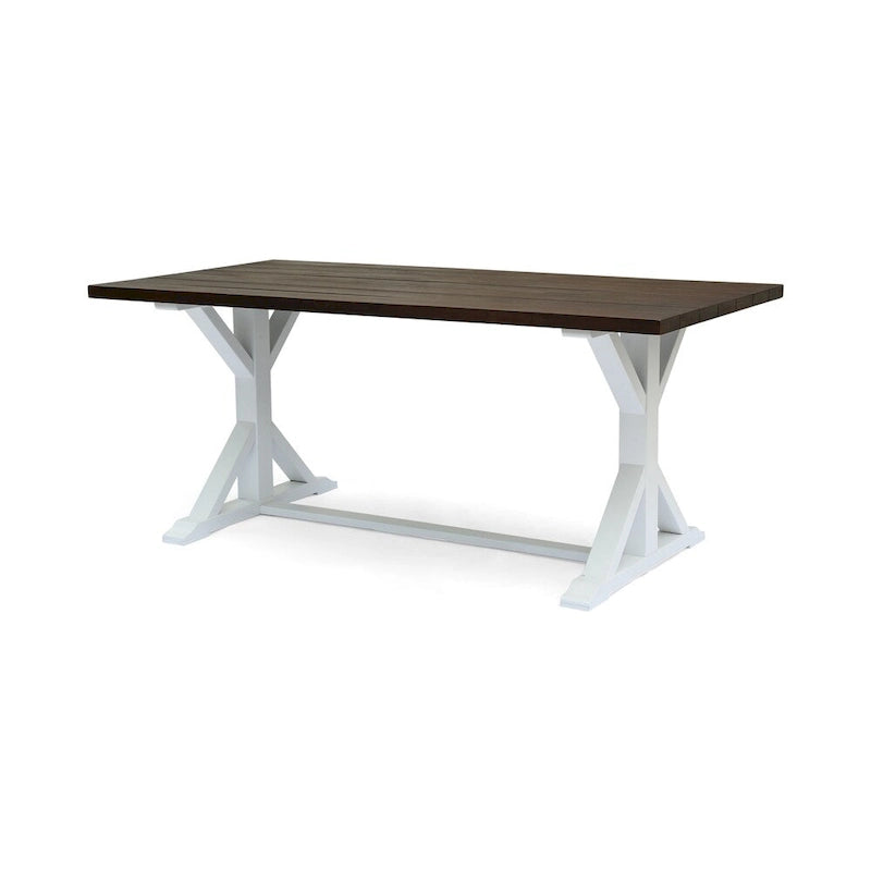Mesa de comedor de caballete estilo rústico en marrón oscuro y blanco, con capacidad para 6 personas