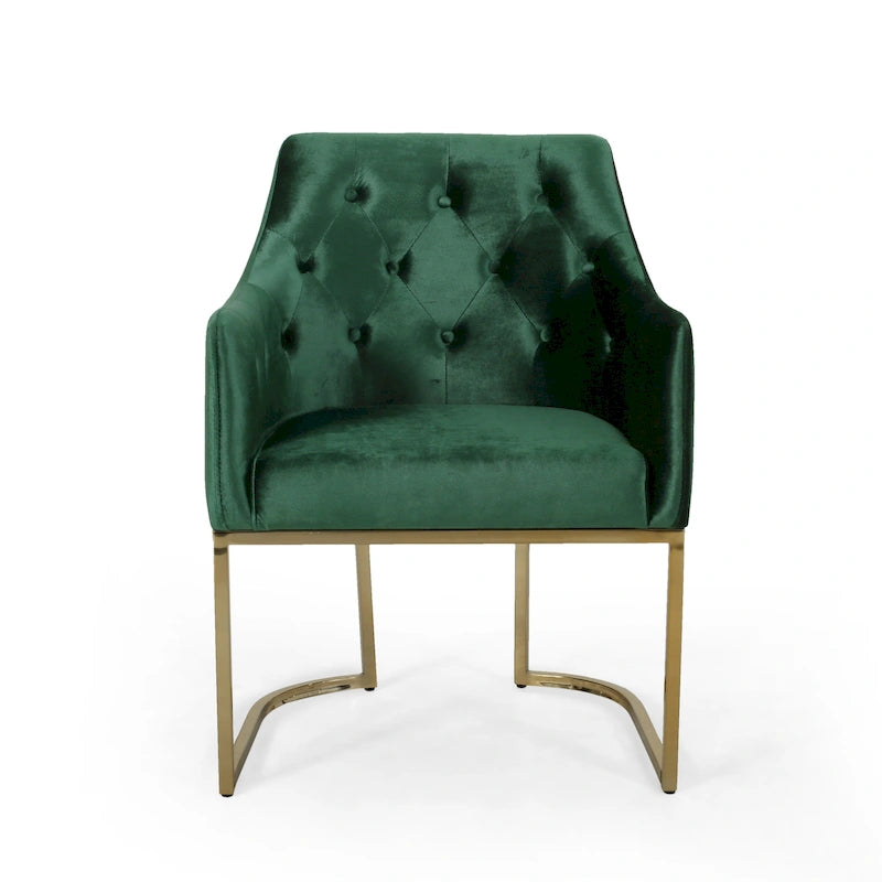 Sillón decorativo de terciopelo con botones y patas doradas, asiento individual — Esmeralda / Turquesa / Negro