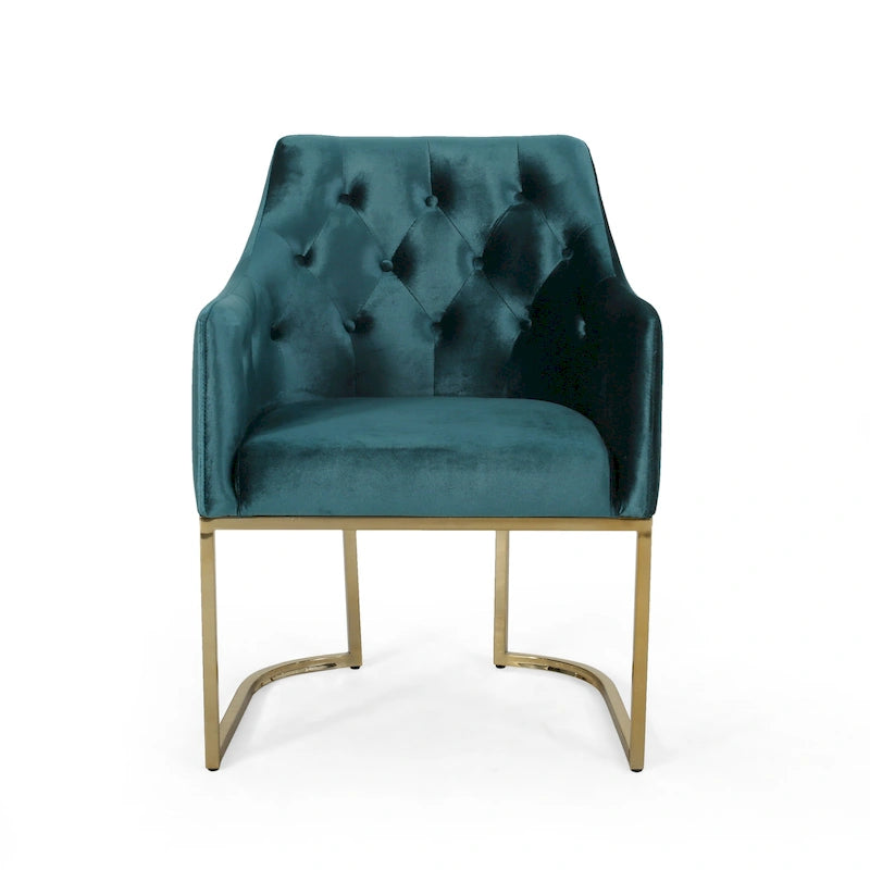 Sillón decorativo de terciopelo con botones y patas doradas, asiento individual — Esmeralda / Turquesa / Negro