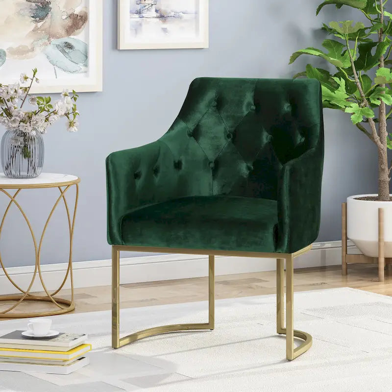 Sillón decorativo de terciopelo con botones y patas doradas, asiento individual — Esmeralda / Turquesa / Negro
