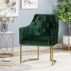 Sillón decorativo de terciopelo con botones y patas doradas, asiento individual — Esmeralda / Turquesa / Negro